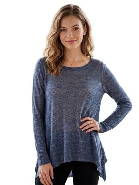 Alice + Olivia Base Linen Blue Knit Light S Asymmetrical Hem Long Sleeve Sweater